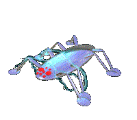A small gif of a metallic bug, with electricity running down it.